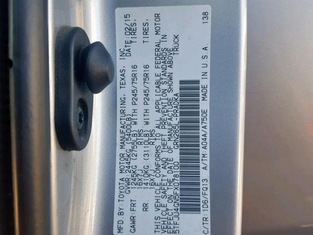 5TFJU4GN5FX078100 - 2015 TOYOTA TACOMA DOU SILVER photo 10