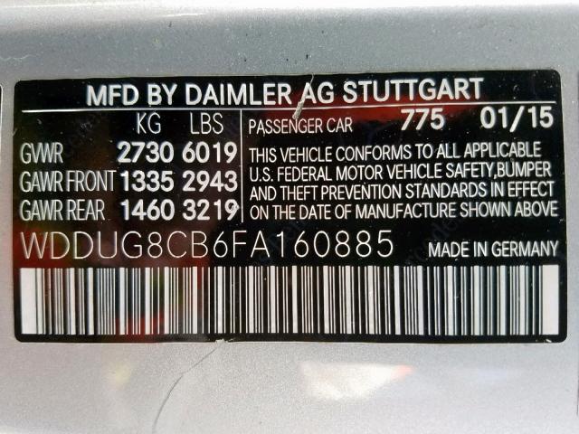 WDDUG8CB6FA160885 - 2015 MERCEDES-BENZ S 550 SILVER photo 10