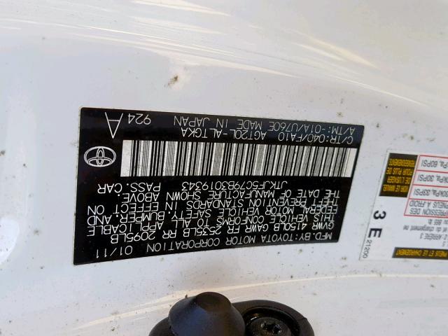 JTKJF5C79B3019343 - 2011 TOYOTA SCION TC თეთრი ფოტო 10