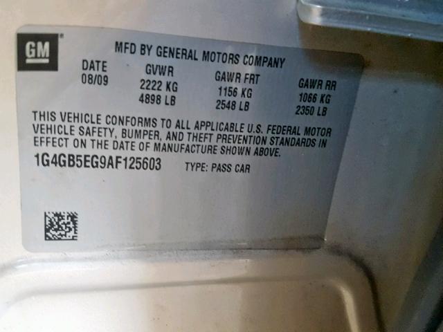 1G4GB5EG9AF125603 - 2010 BUICK LACROSSE C CREAM photo 10