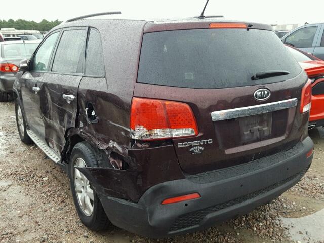 5XYKT3A69DG323418 - 2013 KIA SORENTO LX MAROON photo 3