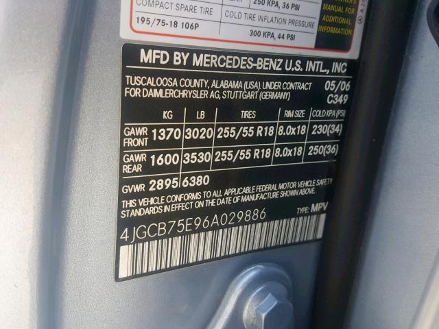 4JGCB75E96A029886 - 2006 MERCEDES-BENZ R 500 BLUE photo 10