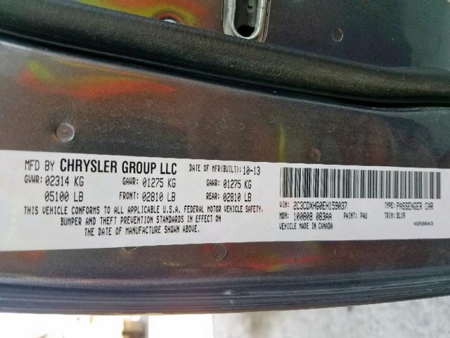 2C3CDXHG0EH159037 - 2014 DODGE CHARGER SX GRAY photo 10