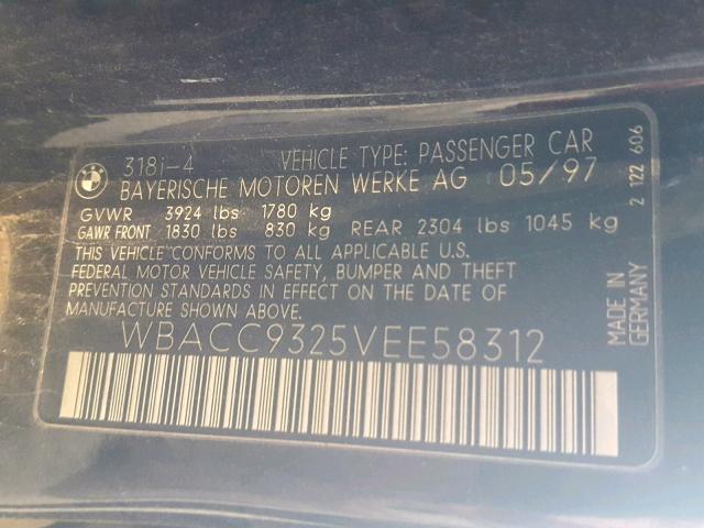WBACC9325VEE58312 - 1997 BMW 318 I BLACK photo 10