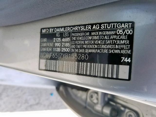 WDBJF65J7YB155280 - 2000 MERCEDES-BENZ E 320 SILVER photo 10