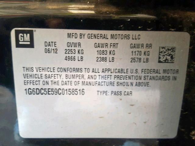 1G6DC5E59C0158516 - 2012 CADILLAC CTS BLACK photo 10