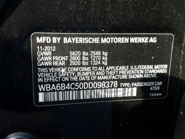 WBA6B4C50DD098378 - 2013 BMW 650 XI BLACK photo 10