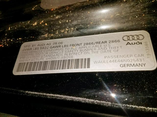 WAULL44E46N025431 - 2006 AUDI A8 4.2 QUA BLACK photo 10