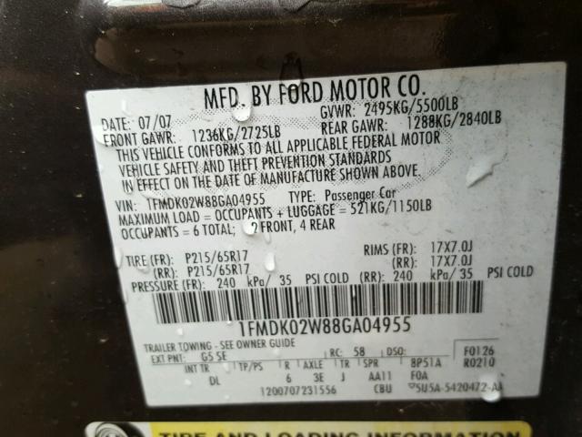 1FMDK02W88GA04955 - 2008 FORD TAURUS X S BLUE photo 10