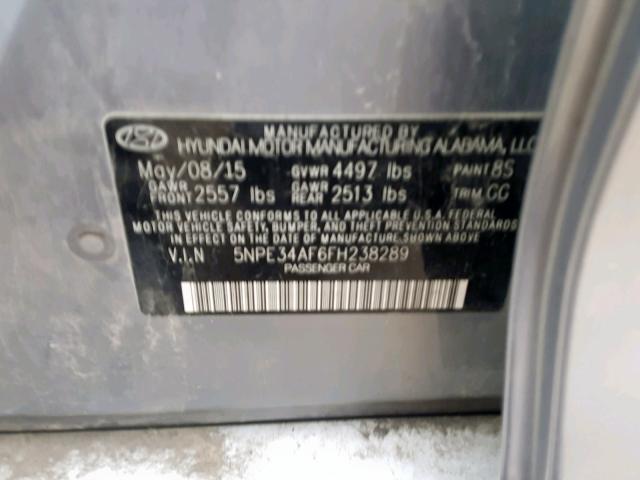 5NPE34AF6FH238289 - 2015 HYUNDAI SONATA SPO GRAY photo 10