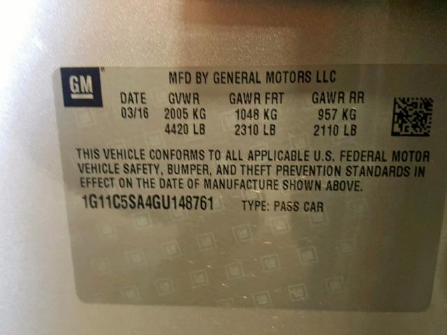 1G11C5SA4GU148761 - 2016 CHEVROLET MALIBU LIM 银色 照片 10