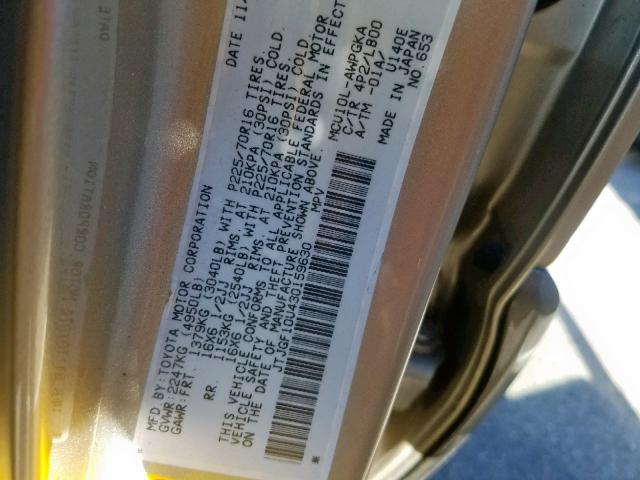 JTJGF10U430159630 - 2003 LEXUS RX 300 GOLD photo 10