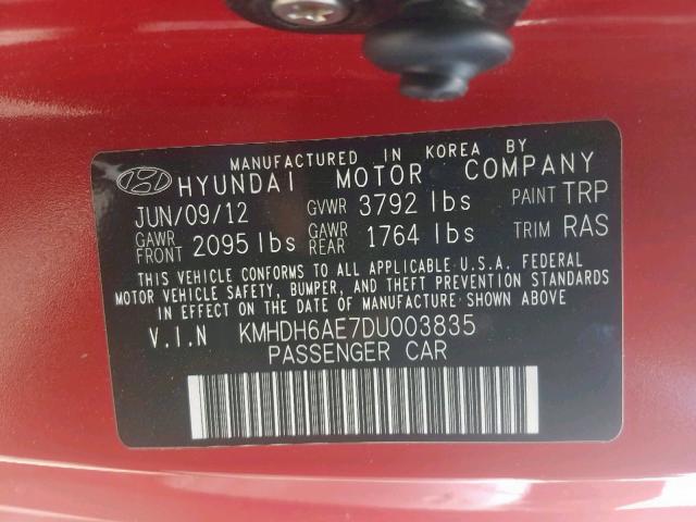 KMHDH6AE7DU003835 - 2013 HYUNDAI ELANTRA CO RED photo 10