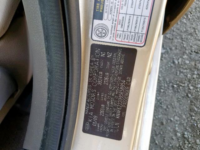 KNAFE222095658954 - 2009 KIA SPECTRA EX GOLD photo 10