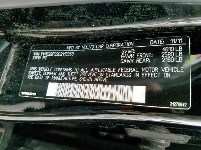 YV1622FS9C2113358 - 2012 VOLVO S60 T5 BLACK photo 10