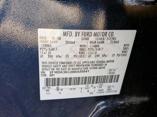 2FMDK36C28BA59541 - 2008 FORD EDGE SE BLUE photo 10