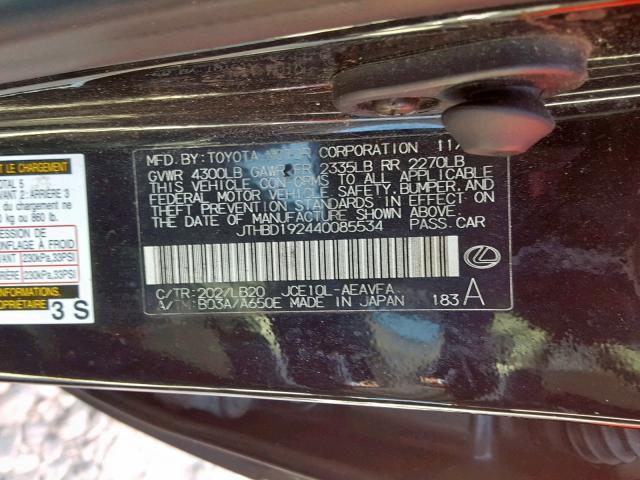 JTHBD192440085534 - 2004 LEXUS IS 300 BLACK photo 10