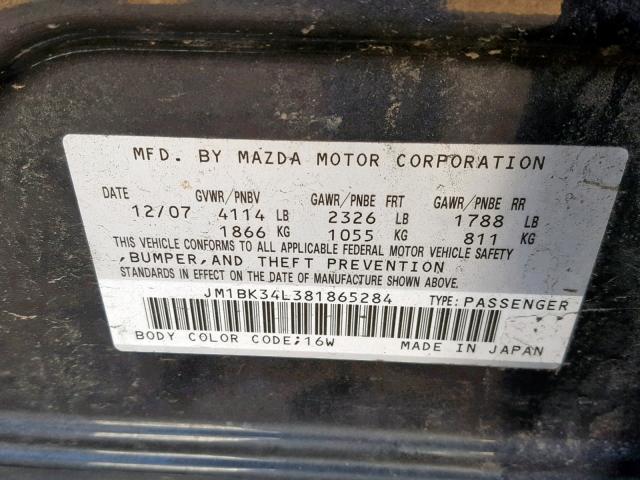 JM1BK34L381865284 - 2008 MAZDA SPEED 3 BLACK photo 10