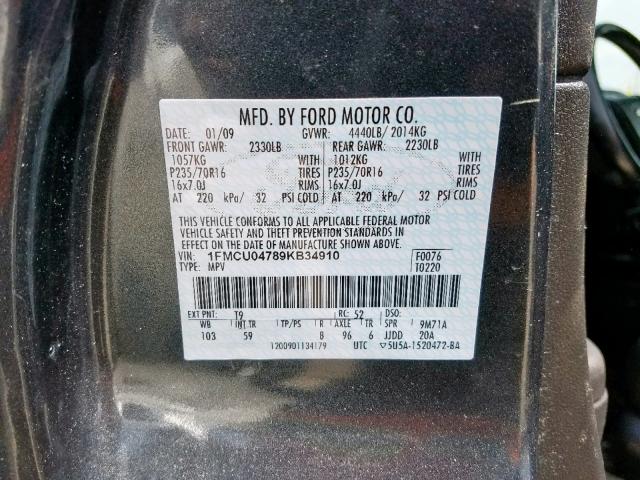 1FMCU04789KB34910 - 2009 FORD ESCAPE LIM GREEN photo 10