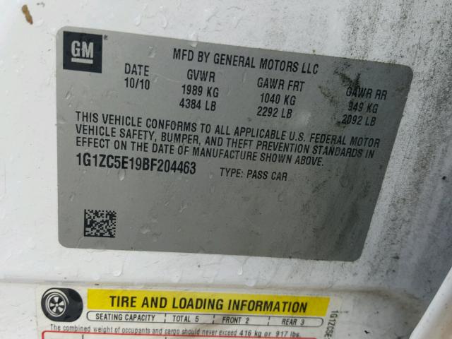 1G1ZC5E19BF204463 - 2011 CHEVROLET MALIBU 1LT თეთრი ფოტო 10