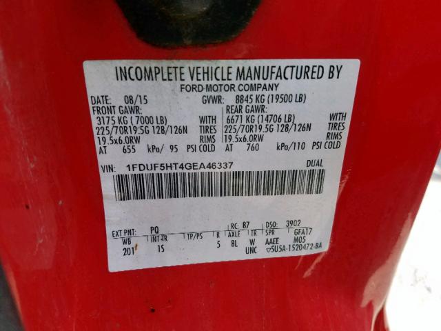 1FDUF5HT4GEA46337 - 2016 FORD F550 SUPER RED photo 10