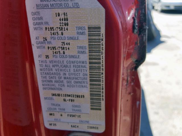 1N6SD11S9NC320889 - 1992 NISSAN TRUCK SHOR RED photo 10
