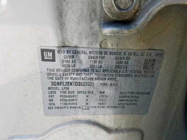 3GNFL2EK1DS523931 - 2013 CHEVROLET CAPTIVA LS 金色 照片 10