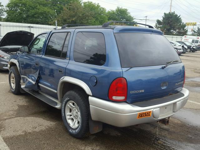 1B4HS58N32F106238 - 2002 DODGE DURANGO SL BLUE photo 3