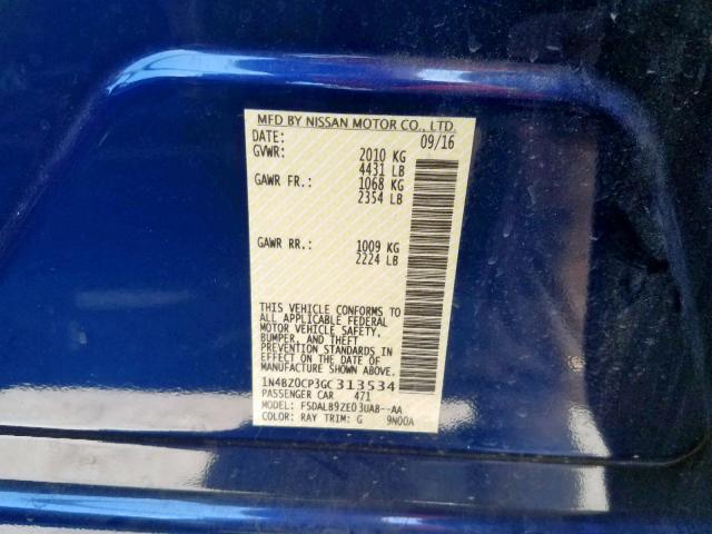 1N4BZ0CP3GC313534 - 2016 NISSAN LEAF SV BLUE photo 10