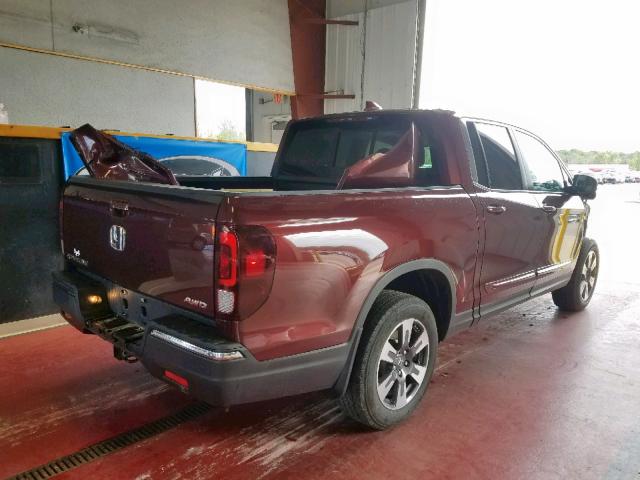 5FPYK3F62KB005934 - 2019 HONDA RIDGELINE MAROON photo 4