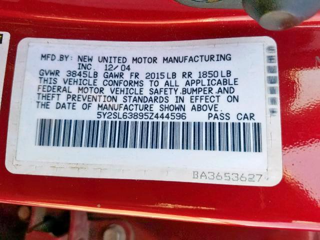 5Y2SL63895Z444596 - 2005 PONTIAC VIBE RED photo 10