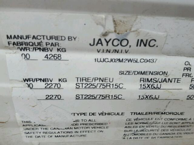 1UJCJ02M2W5LC0437 - 1998 JAYCO EAGLE  WHITE photo 10