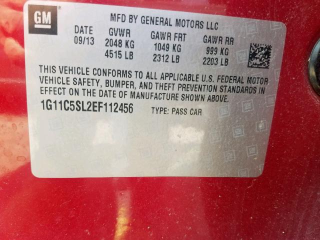 1G11C5SL2EF112456 - 2014 CHEVROLET MALIBU 1LT RED photo 10