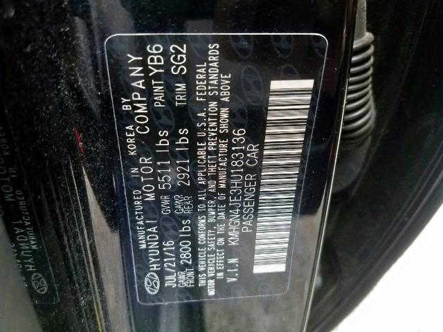 KMHGN4JE3HU183136 - 2017 GENESIS G80 BASE BLACK photo 10