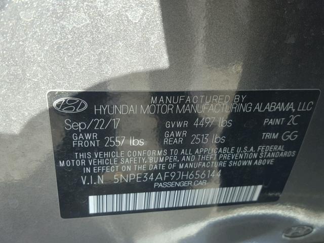 5NPE34AF9JH656144 - 2018 HYUNDAI SONATA SPO GRAY photo 10