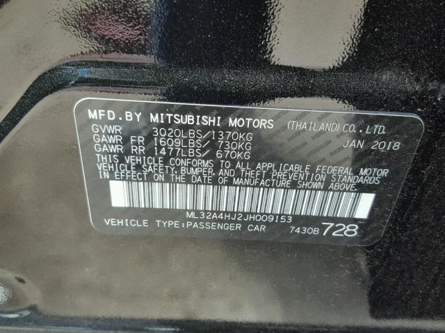 ML32A4HJ2JH009153 - 2018 MITSUBISHI MIRAGE SE BLACK photo 10