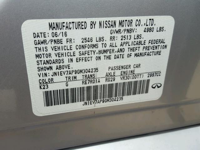 JN1EV7AP9GM304235 - 2016 INFINITI Q50 PREMIU SILVER photo 10