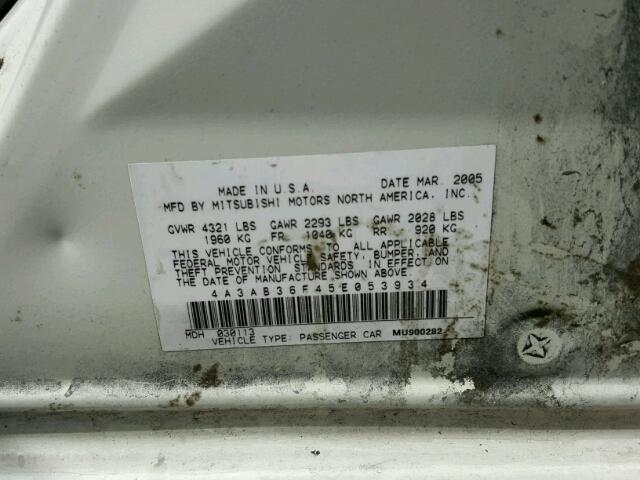 4A3AB36F45E053934 - 2005 MITSUBISHI GALANT ES WHITE photo 10