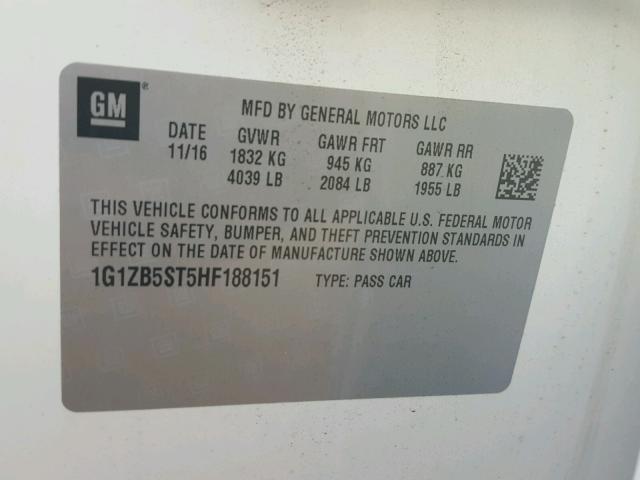 1G1ZB5ST5HF188151 - 2017 CHEVROLET MALIBU LS WHITE photo 10