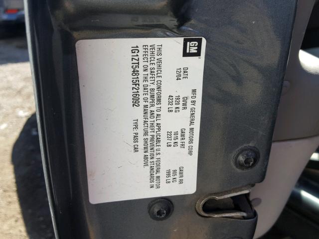 1G1ZT54815F216092 - 2005 CHEVROLET MALIBU LS 灰色 照片 10