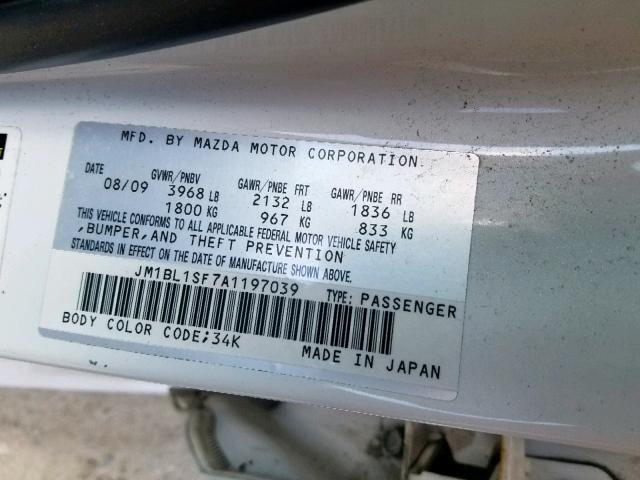 JM1BL1SF7A1197039 - 2010 MAZDA 3 I WHITE photo 10