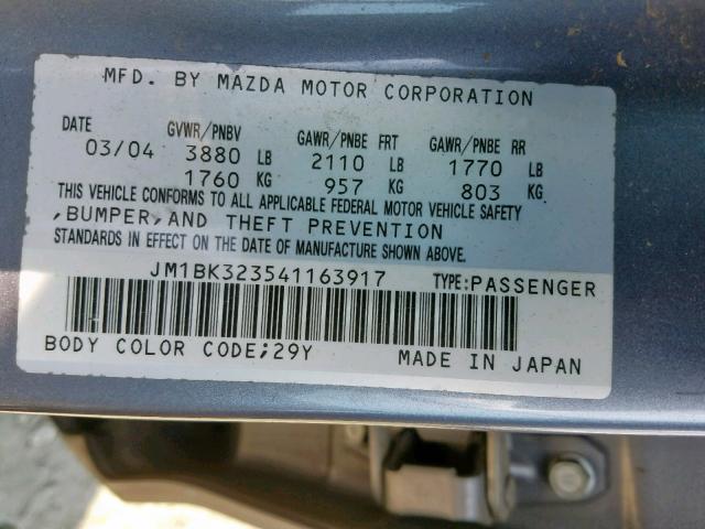 JM1BK323541163917 - 2004 MAZDA 3 S GRAY photo 10