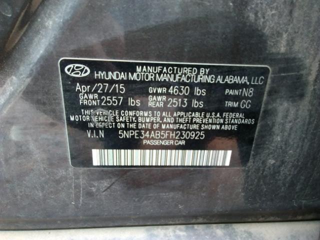 5NPE34AB5FH230925 - 2015 HYUNDAI SONATA SPO GRAY photo 10