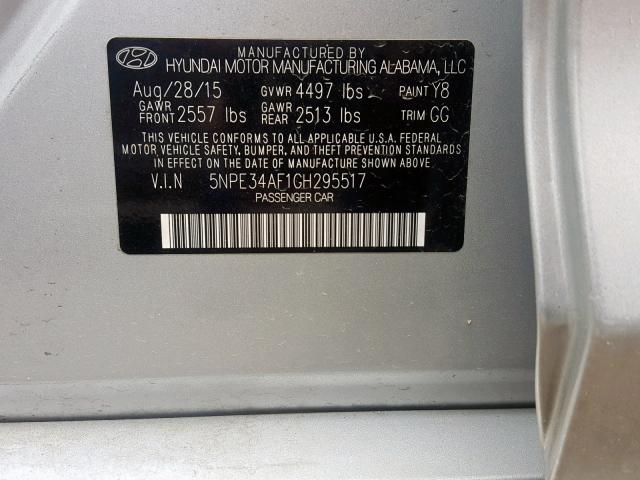 5NPE34AF1GH295517 - 2016 HYUNDAI SONATA SPO SILVER photo 10