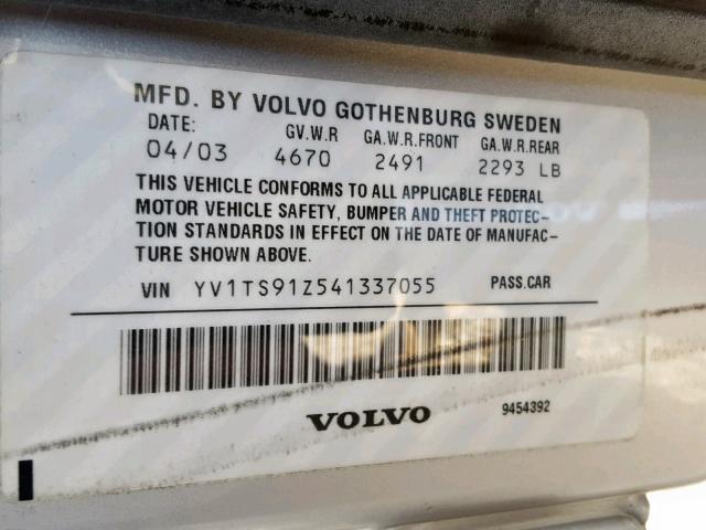 YV1TS91Z541337055 - 2004 VOLVO S80 T6 SILVER photo 10