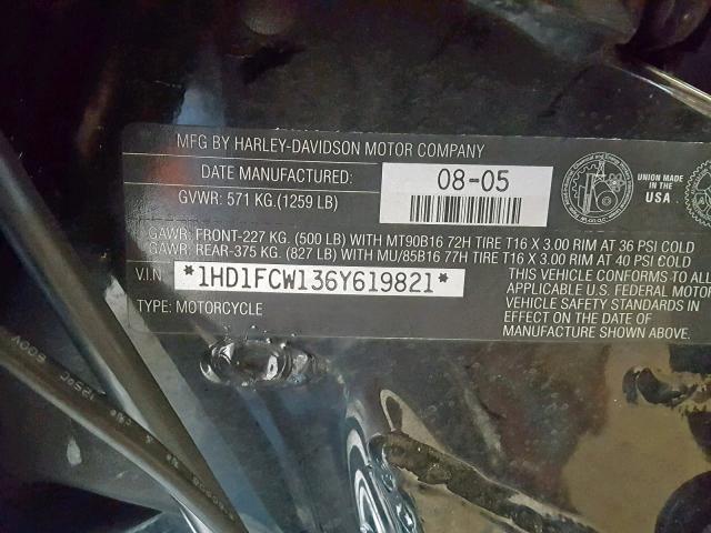 1HD1FCW136Y619821 - 2006 HARLEY-DAVIDSON FLHTCUI BLACK photo 10