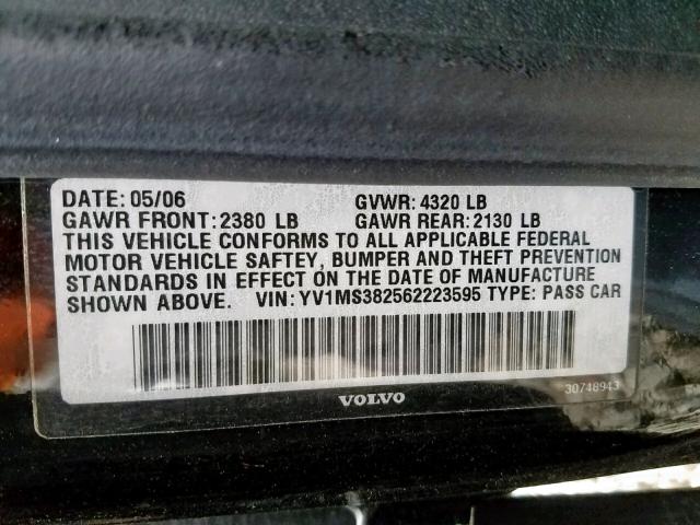 YV1MS382562223595 - 2006 VOLVO S40 2.4I BLACK photo 10