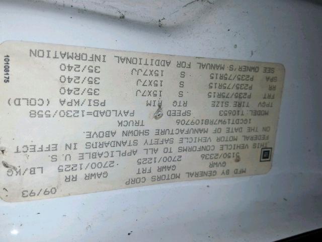 1GCDT19W7R8109706 - 1994 CHEVROLET S TRUCK S1 WHITE photo 10