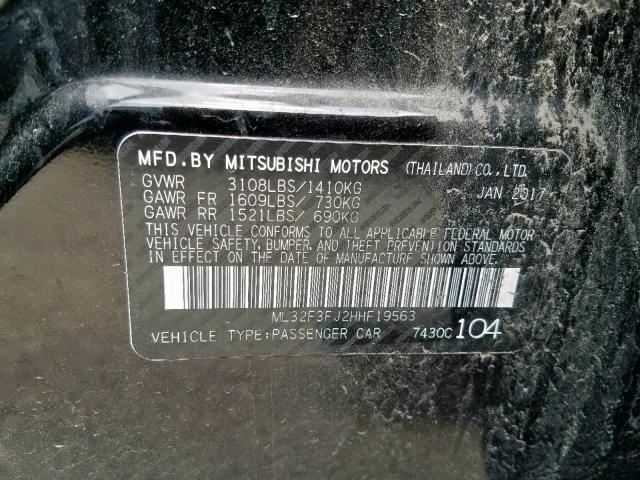 ML32F3FJ2HHF19563 - 2017 MITSUBISHI MIRAGE G4 BLACK photo 10