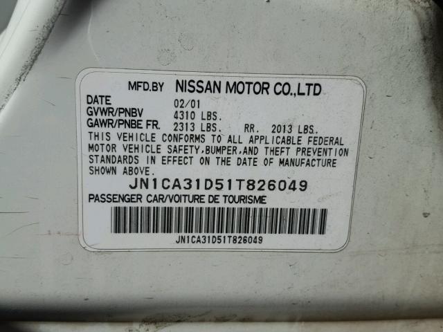 JN1CA31D51T826049 - 2001 NISSAN MAXIMA GXE WHITE photo 10